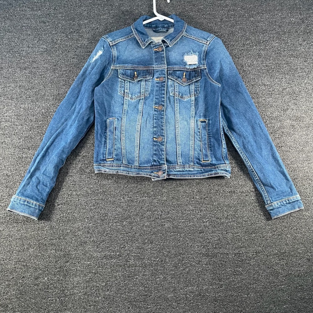 Hollister Denim Jacket Women M Blue Good Distressed Trucker Jean Coat